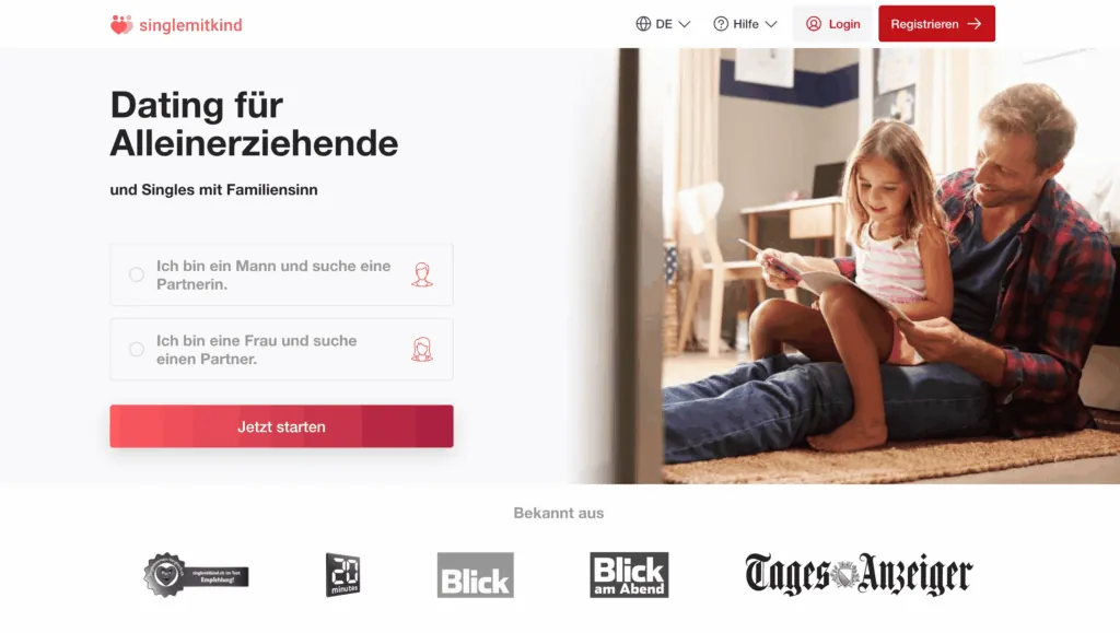 SinglemitKind.ch: Startseite der Singlebörse